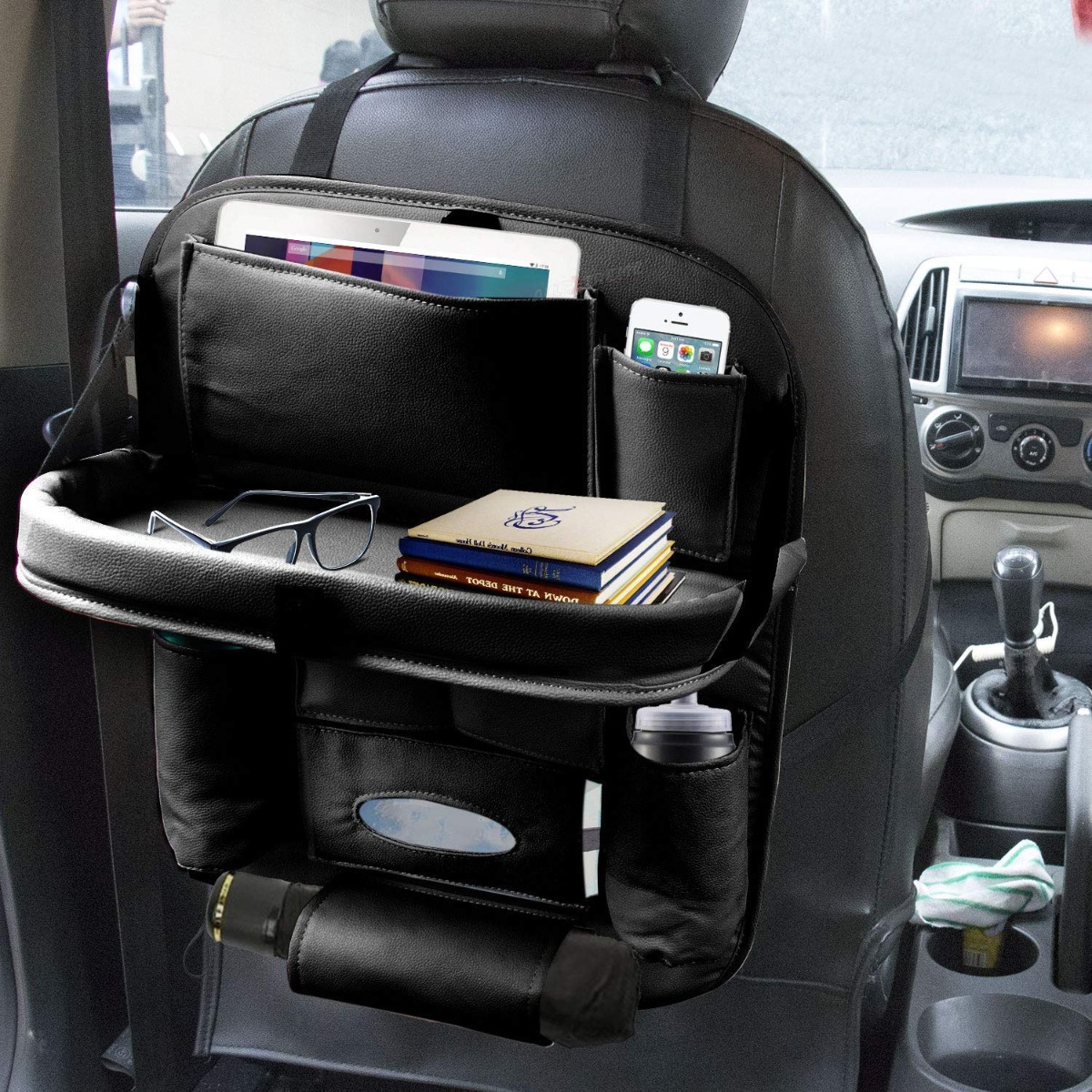 Car Backseat Organizer Auto Storage Bag With Foldable Table Tray