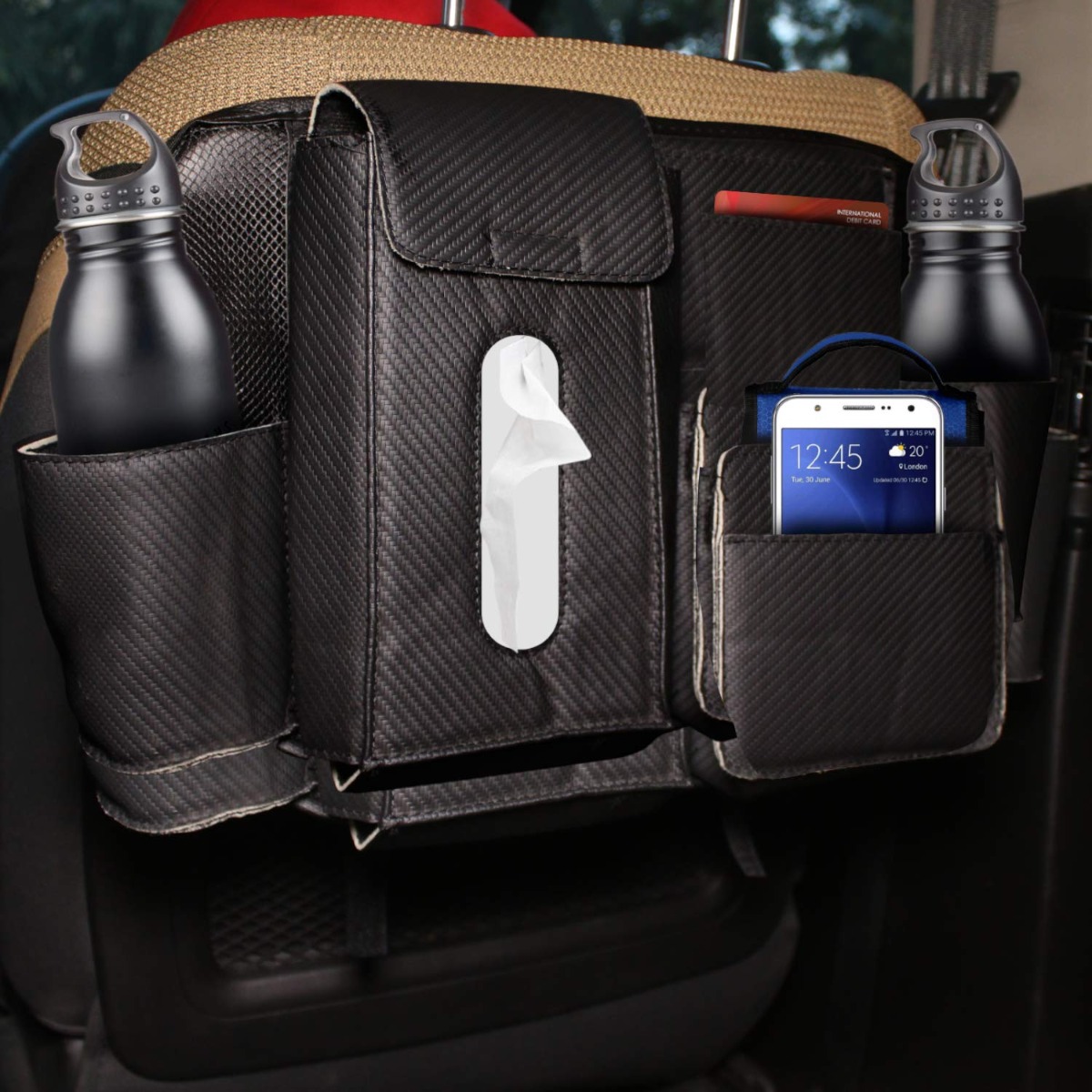 Pu Leather Car Seat Back Organizer Tray Travel Car Storage