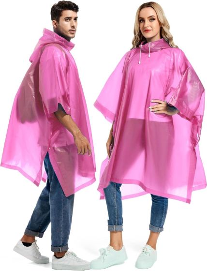 AllExtreme EVA Poncho Raincoat Transparent Hooded Water Resistant Rain Jacket with Sleeves for Women Men (Pink)