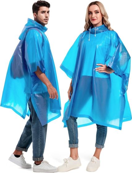 AllExtreme EVA Poncho Raincoat Transparent Hooded Water Resistant Rain Jacket with Sleeves for Women Men (Blue)
