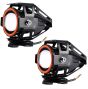 Allextreme U7 Led Fog Light Bike Driving Drl Fog Light Spotlight, High/Low Beam, Flashing-With Red Angel Eyes Light Ring (Pack Of 2),Red