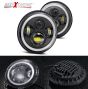 Allextreme 7 Inch Full Ring Round LED Headlight with Hi/Low Beam and Angel Eye Lamp for Harley Davidson Jeep Wrangler (Pack of 2)
