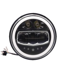 Allextreme EX7WH01 75W Full Ring Round White LED Headlight 7 Inch Hi/Low Beam Angel Eye Lamp Compatible with Bullet/Harley Davidson/Jeep Wrangler (White & Yellow, Pack of 1)