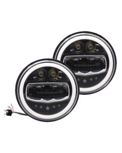 Allextreme EX7WH02 75W Full Ring Round White LED Headlight 7 Inch Hi/Low Beam Angel Eye Lamp Compatible with Bullet/Harley Davidson/Jeep Wrangler (White & Yellow, Pack of 2)
