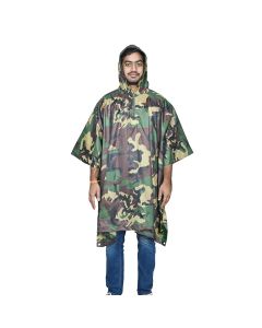 Allextreme Poncho Raincoat Hooded PU Rainwear Foldable Polyester Windbreaker Military Impermeable Jacket for Outdoor Hiking Camping - Army Green