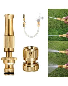 Allextreme Pure Brass Water Spray Gun Nozzle Heavy Duty 1/2" Hose Pipe Jet Adjustable Pressure Washer for Car & Motorbike Washing (Brass, 1 Nozzle & Removable Connector)