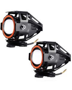 Allextreme U7 Led Fog Light Bike Driving Drl Fog Light Spotlight, High/Low Beam, Flashing-With Red Angel Eyes Light Ring (Pack Of 2),Red
