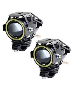 AllExtreme EXU7MW2 U7 Mini CREE LED Fog Light Work Lamp with Hi/Low, Flashing Beam and White Light Angel Eye Ring for Cars and Motorcycles (12W, White Light, 2 PCS)