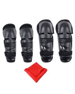 AllExtreme EXKGT4P Breathable Adjustable Knee Shin & Elbow Pads Motorcycle Racing Riding Unisex Knee Guard Armor Protective Gear with Microfiber Towel