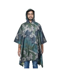 Allextreme Poncho Raincoat Hooded PU Rainwear Foldable Polyester Unisex Windbreaker Heavy Duty Military Impermeable Jacket for Outdoor Hiking Camping - Army Green