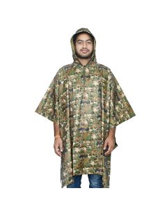 Allextreme Poncho Raincoat Hooded PU Rainwear Foldable Polyester Windbreaker Heavy Duty Military Impermeable Jacket for Outdoor Hiking Camping - Army Green