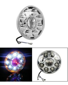 Allextreme EX9LHG1 7 Inch Round 9 LED White Headlight with High/Low DRL Fog Lamp for Motorcycle Bikes and Cars (45W, White & Red, 1 PC)