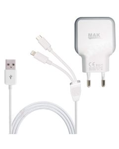 AllExtreme EXMDCW1 3.1A Dual Micro USB Wall Mobile Charger Travel Adapter with Smart AutoID Technology and Data Transfer Cable for Charging Android, Smartphone and Other Devices (White)