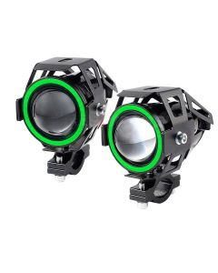 Allextreme EXGU7F2 U7 Led Fog Light Bike Driving Drl Fog Light Spotlight, High/Low Beam, Flashing-With Green Angel Eyes Light Ring (Pack Of 2),Green