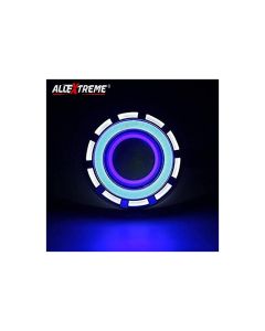 Allextreme EXDRPWB1 High Intensity Led Projector Lamp Stylish Dual Ring COB LED Headlight with Hi/Low Beam and Flasher Function for All Bikes (15W, White & Blue)