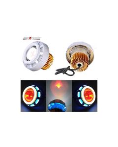 Allextreme LED Projector Lens 3 in 1 Function High & Low Beam Intensity Headlight with Flasher Function Devil Eye Rings (Blue & Red)