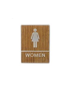 AllExtreme Wooden Finish Toilet Restroom Washroom Aluminium Frame Door Signboard with Strong Sticky Back (Women)