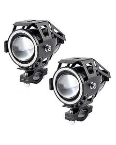 AllExtreme EXU7MB2 U7 Mini CREE LED Fog Light Work Lamp with Hi/Low, Flashing Beam and Blue Angel Eye Ring for Cars and Motorcycles (12W, Blue & White Light, 2 PCS)