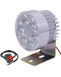 Allextreme EX6RFL2 Universal 6 LED Round Fog Auxiliary Light with 7/8 Inch Handlebar Switch and Metal Stand for Bike, Motorcycle and Cars (18W, White Light, 2 PCS)
