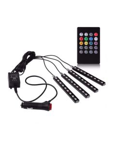 AllExtreme EX9LRC4 9 LED Multicolour Music Car Interior Under Dash Strip Lighting Kit with Sound Active Function, Car Charger and Wireless IR Remote (6W)