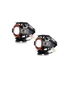 AllExtreme EXU7MR2 U7 Mini CREE LED Fog Light Work Lamp with Hi/Low, Flashing Beam and Red Angel Eye Ring for Cars and Motorcycles (12W, Red & White Light, 2 PCS)