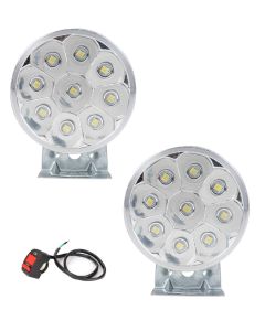 Allextreme EX9SFS2 9 LED Round Fog Light 3 Inches Off Road Driving Lamp with Handlebar Switch for Motorcycle, Car and Bikes (9W, White Light, 2 Pcs)