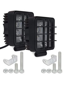 Allextreme EX9LGF2 4 Inch Square Flood Beam 9 LED Fog Light with Mounting Bracket for Car and Motorcycle (27W, White Light, 2 PCS)