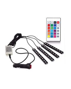 AllExtreme EX09LRC 4X 9 LED Multi-Colour RGB Car Interior Decorative Light Car Under Dash Interior Floor Strip Lightning Kit with Car Charger and Sounds Activated Wireless IR Remote Control (6W)