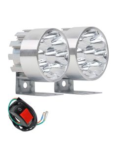 AllExtreme EX9FLS2 9 LED Round Fog Light Heavy Duty Waterproof Silver Body Spot Beam Pod Work Lamp with Handlebar Switch for Motorcycle Jeep SUV Car and Truck (9W, White Light, 2 PCS)