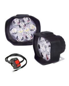 Allextreme EX9FWS2 Imported 9 LED Fog Light Spot Beam Water-Resistant Heavy Duty Pod Driving Work Lamp with Handlebar Switch for Motorcycle Bike Car (15W, White, 2 PCS)
