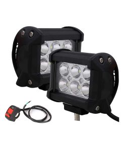 Allextreme Universal 6 LED Fog Light Spot Flood Water Resistant Driving Lamp with Handlebar Switch for Motorcycle Bike Car Off-road ATV SUV (18 W, 2 Pcs)