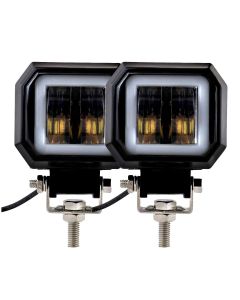 Allextreme EX3HR2W 2.5 Inch Square White Fog Light with Red Halo Angel Eye Ring for Bike Motorcycle Car and Off Road SUV (20W, 2 Pcs)