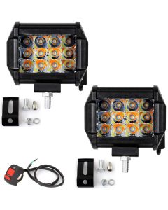 Allextreme EX24W2SP 12 LED CREE Fog Light Waterproof Flood Beam Off Road Driving CREE LED 24W Work Light With On/Off Switch for Motorcycle and Cars (Yellow and White, 2 Pcs)