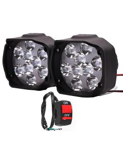Allextreme EXSLNLED Imported 9 LED Fog Light Spot Beam Water-Resistant Heavy Duty Pod Driving Work Lamp With Switch For Motorcycle Bike Car (15W, White & Amber, 2 Pcs)