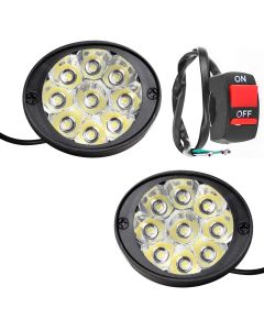 Allextreme EX9LWS2 9 LED Mirror Mount Fog Light Adjustable Angle Spot Beam Waterproof Driving Lamp with Handlebar Switch for Motorcycle Cars and Bike (18W, White Light, 2 Pcs)