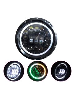 Allextreme 15 LED Round Headlight with Full Ring Tricolor DRL Angel Eyes & Hi/Low Beam Compatible with Royal Enfield, Jeep & Harley Davidson (Pack of 1)
