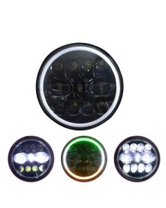 Allextreme EX7SB22 11 LED 7 Inch Round Headlight with Full Ring Tricolor DRL Angel Eyes & Hi/Low Beam Compatible with Royal Enfield, Jeep & Harley Davidson (75W, Pack of 1)
