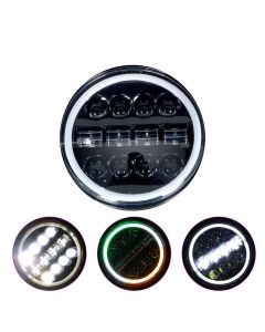 Allextreme 12 LED Round Headlight with Full Ring Tricolor DRL Angel Eyes & Hi/Low Beam Compatible with Royal Enfield, Jeep & Harley Davidson (Pack of 1)