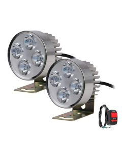 Allextreme EX42P 4 LED Small Round Fog Lamp Waterproof Off Road Driving Worklight with Mounting Brackets for Car, Boat and Cruiser Bikes (12W, White Light, Pack of 2)