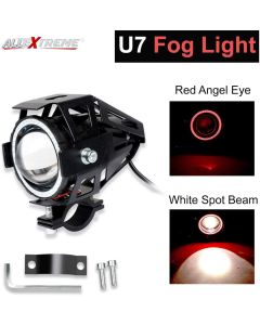 AllExtreme EXU7BR2 U7 CREE LED Fog Light Work Lamp with Hi/Low, Flashing Beam and Red Angel Eye Ring for Cars and Motorcycles (12W, Red & White Light, 2 PCS)