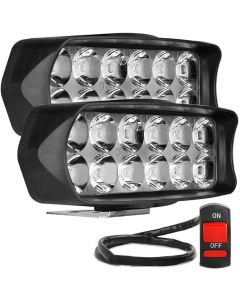 Allextreme EXL22SS Imported Universal 12 LED Fog Light Off/On Road Driving Work Lamp with 7/8 Inch Handlebar Switch for Bike Cars and Motorcycle (18W, White Light, 2 PCS)