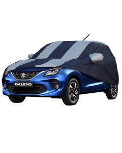 Allextreme BN7005 Car Body Cover Compatible with Maruti Suzuki Baleno Custom Fit Dustproof UV Heat Resistant Indoor Outdoor Body Protection (Blue-Silver with Mirror)