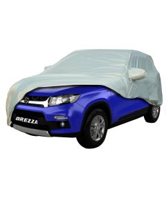 Allextreme BZ7003 Car Body Cover Compatible with Maruti Suzuki Brezza Custom Fit Dustproof UV Heat Resistant Indoor Outdoor Body Protection (Silver with Mirror)