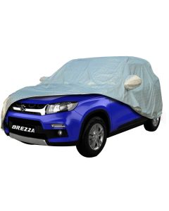 Allextreme BZ7007 100% Tested Waterproof Car Body Cover Compatible with Maruti Suzuki Brezza Custom Fit Dustproof UV Heat Resistant Indoor Outdoor Body Protection (Reflective Silver with Mirror)