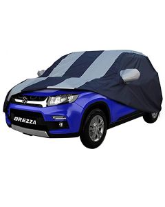 Allextreme BZ7005 Car Body Cover Compatible with Maruti Suzuki Brezza Custom Fit Dustproof UV Heat Resistant Indoor Outdoor Body Protection (Blue & Silver with Mirror)
