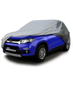 Allextreme BZ7002 Car Body Cover Compatible with Maruti Suzuki Brezza Custom Fit Dustproof UV Heat Resistant Indoor Outdoor Body Protection (Silver Without Mirror)