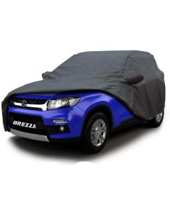 Allextreme BZ7004 Car Body Cover Compatible with Maruti Suzuki Brezza Custom Fit Dustproof UV Heat Resistant Indoor Outdoor Body Protection (Grey with Mirror)