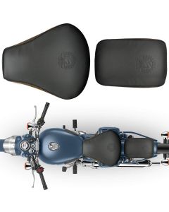 Allextreme PU Leather Bike Seat Cover with Cushioning Anti-Slip Water-Resistant Shock Absorbent & Brand Name Design for Royal Enfield Classic 350cc