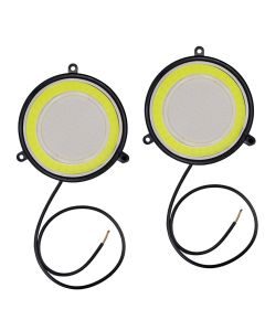 AllExtreme EXNTI2P Round COB LED Switchback DRL Light 2.83" Diameter Side Turn Signal Super Bright Fog Lamp with Indicator for All Cars (20W, White & Blue, 2 PCS)
