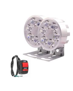 Allextreme EXSLW2S Universal 6 LED Round Fog Auxiliary Light Metal Stand with Switch for Bikes Motorcycle and Cars (18W, White, 2 PCS)